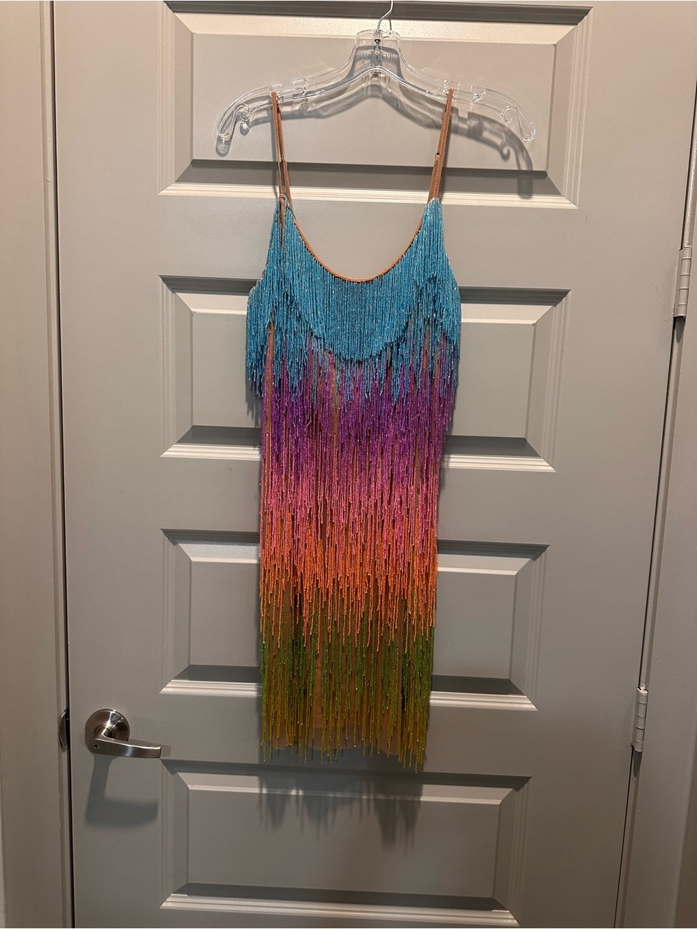 Liv Foster Rainbow Beaded Fringe Sheath Dress